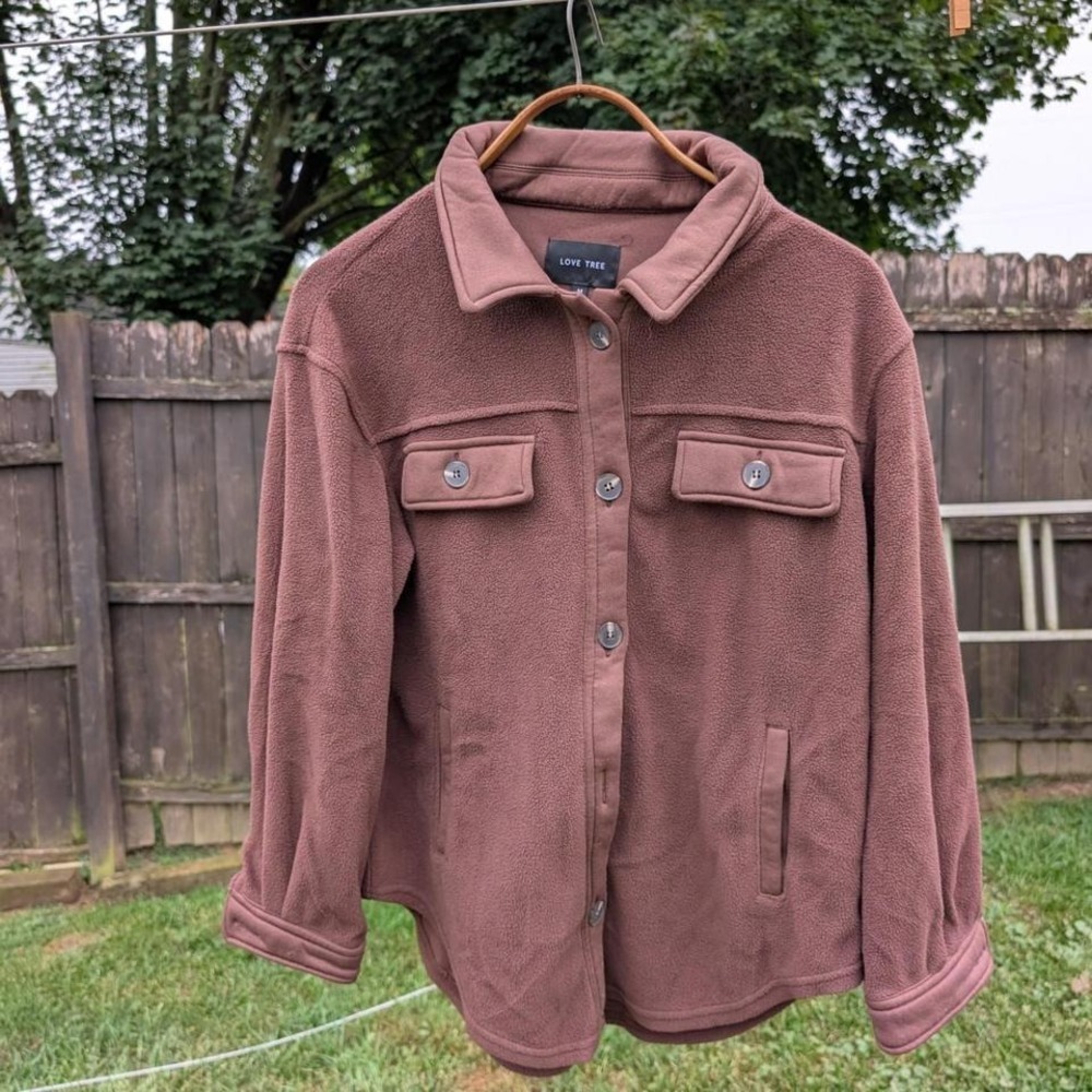 Love Tree Womens Mauve Brown Fleece Shacket Button‎ Up Jacket Medium